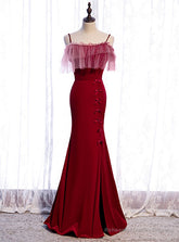 Burgundy Mermaid Spaghetti Straps Prom Dress